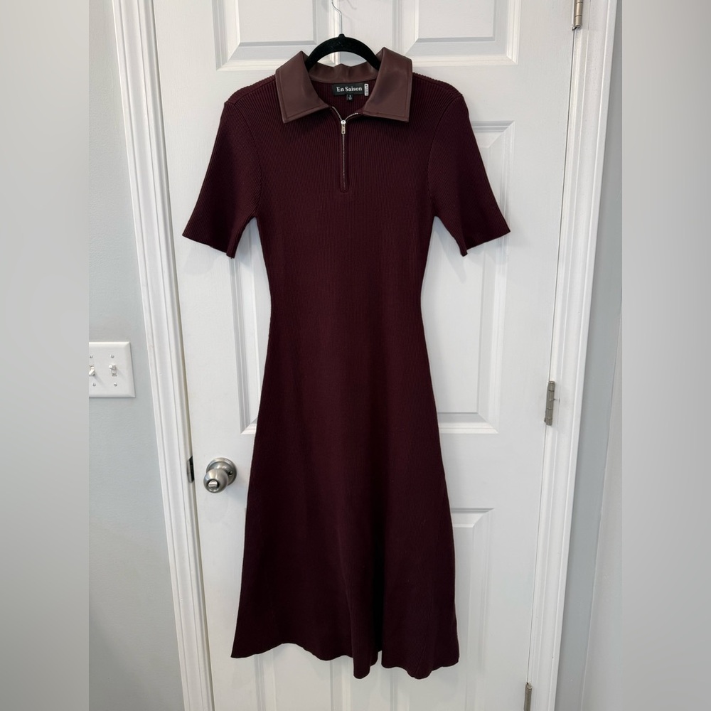 En Saison Women's Ora Knit Ribbed Midi Dress Small Plum Brown - Picture 2 of 5